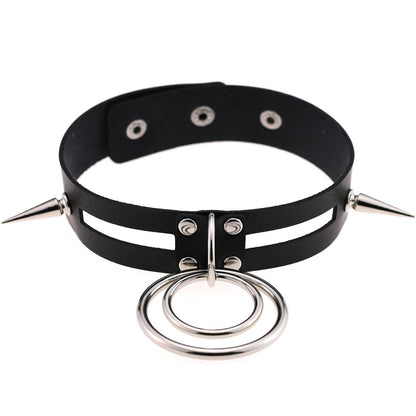 Punk Spike Rivet O-Ring Choker - Black - Punk Lovers