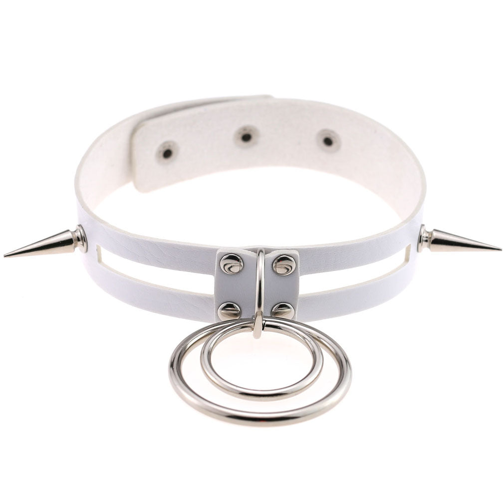 Punk Spike Rivet O-Ring Choker - White - Punk Lovers
