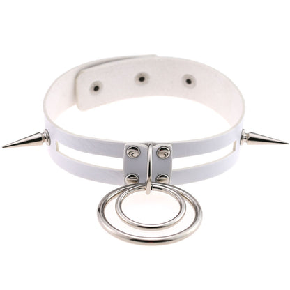 Punk Spike Rivet O-Ring Choker - White - Punk Lovers