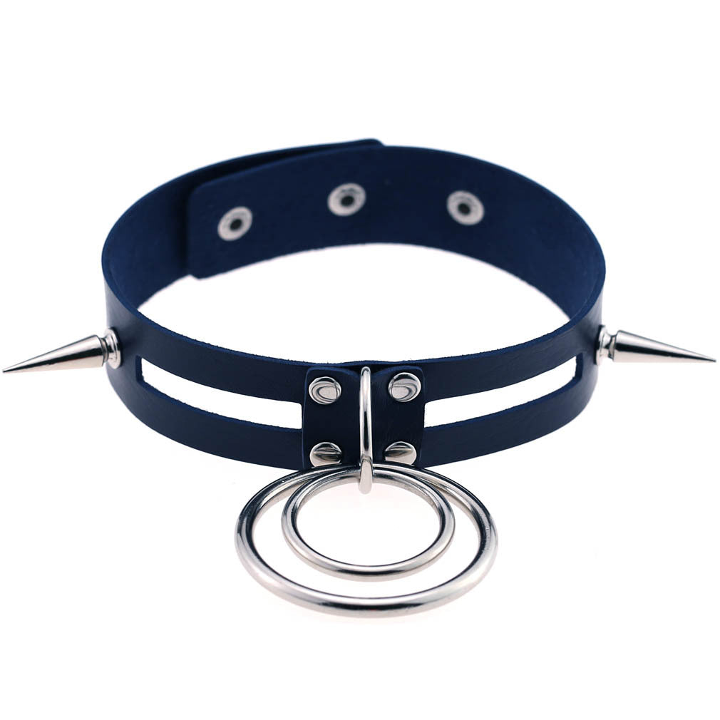 Punk Spike Rivet O-Ring Choker - Deep Blue - Punk Lovers