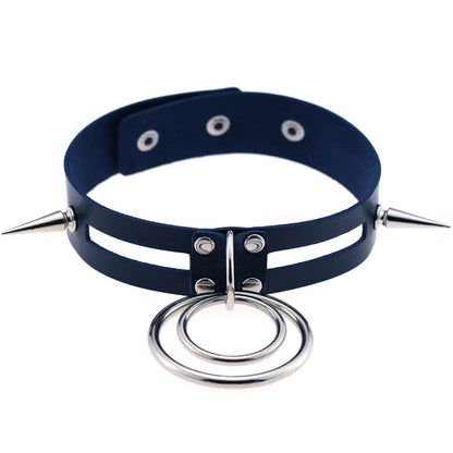 Punk Spike Rivet O-Ring Choker - Deep Blue - Punk Lovers