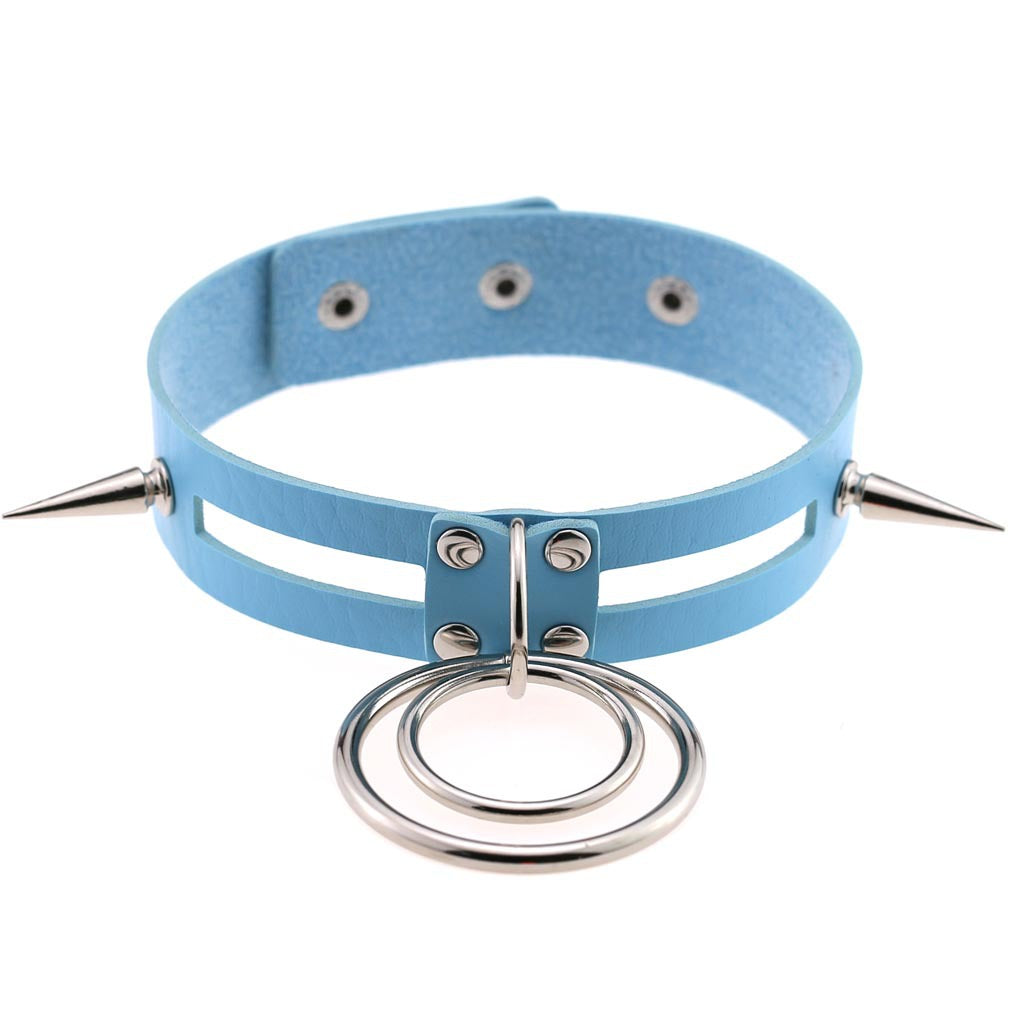Punk Spike Rivet O-Ring Choker - Light Blue - Punk Lovers