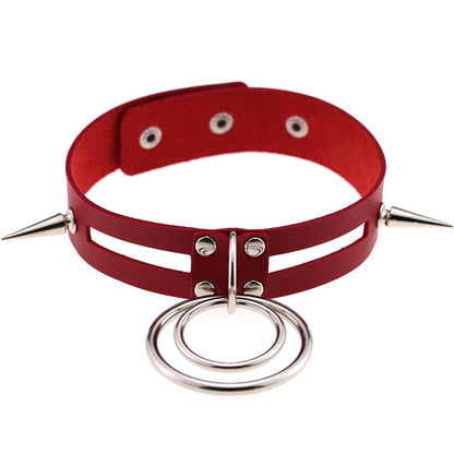 Punk Spike Rivet O-Ring Choker - Red - Punk Lovers