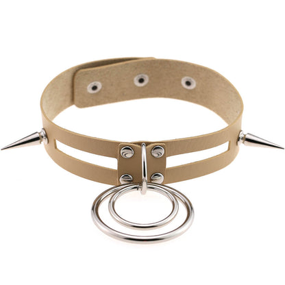 Punk Spike Rivet O-Ring Choker - Beige - Punk Lovers