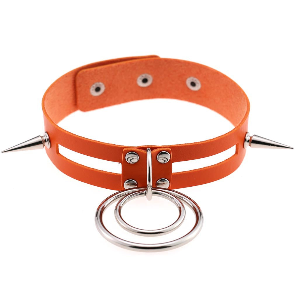 Punk Spike Rivet O-Ring Choker - Orange - Punk Lovers