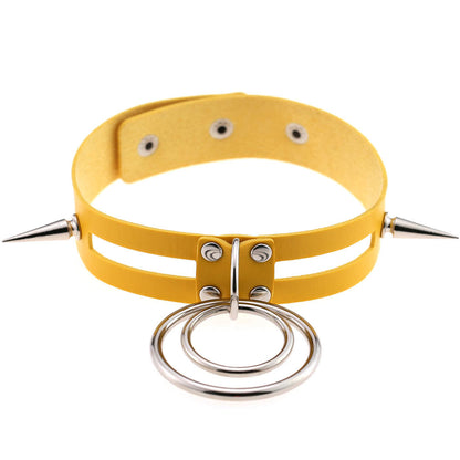 Punk Spike Rivet O-Ring Choker - Yellow - Punk Lovers