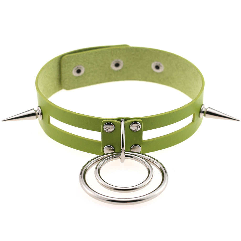Punk Spike Rivet O-Ring Choker - Green - Punk Lovers
