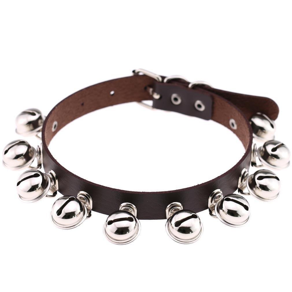 Punk Bell PU Leather Choker - Deep Brown - Punk Lovers