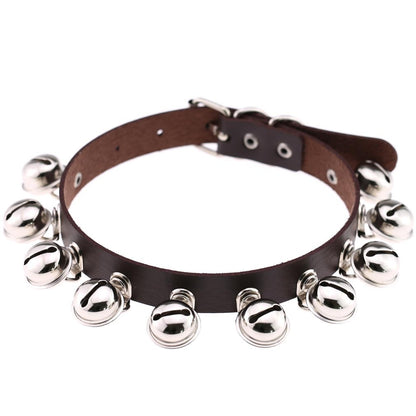 Punk Bell PU Leather Choker - Deep Brown - Punk Lovers