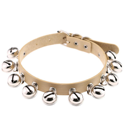 Punk Bell PU Leather Choker - Beige - Punk Lovers