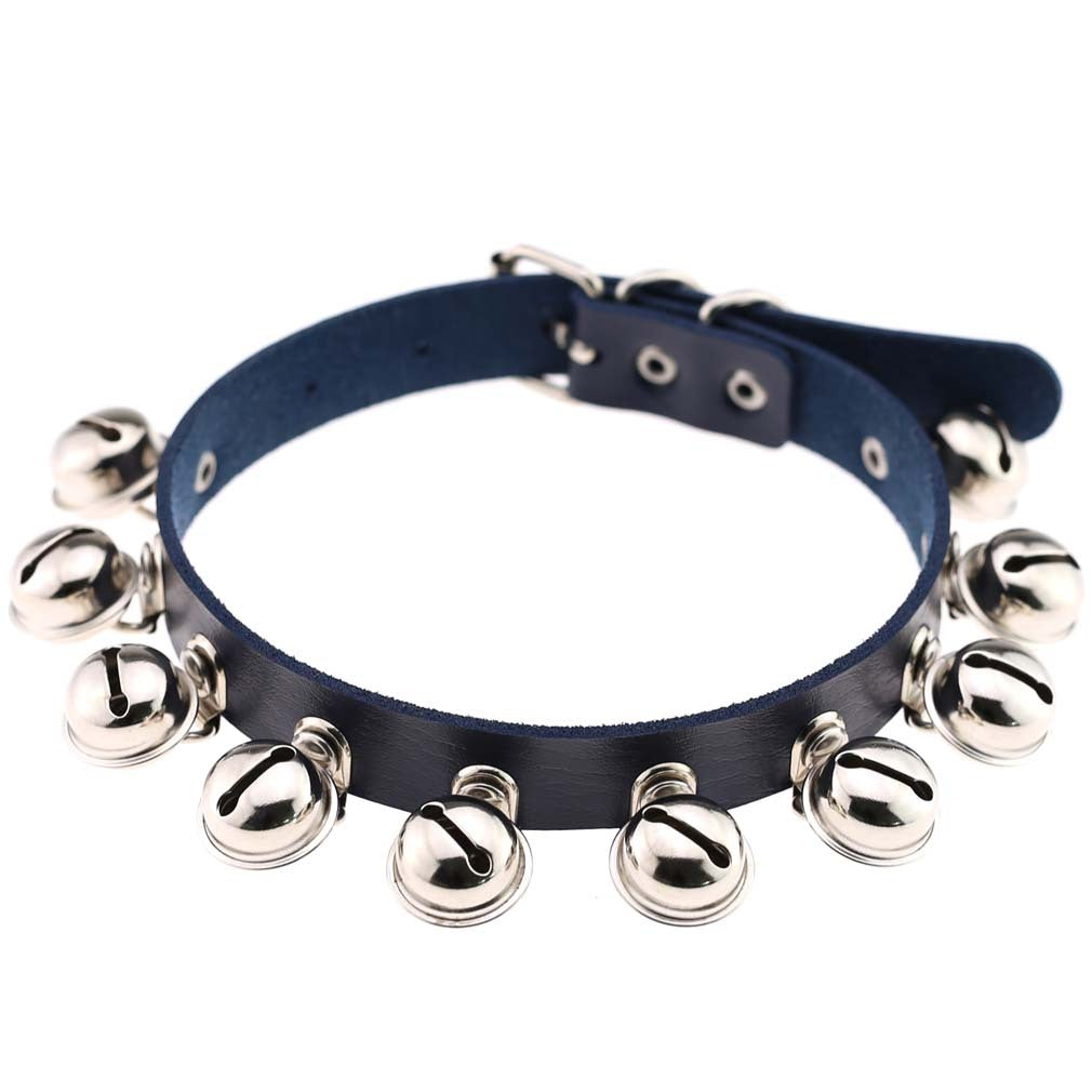 Punk Bell PU Leather Choker - Deep Blue - Punk Lovers
