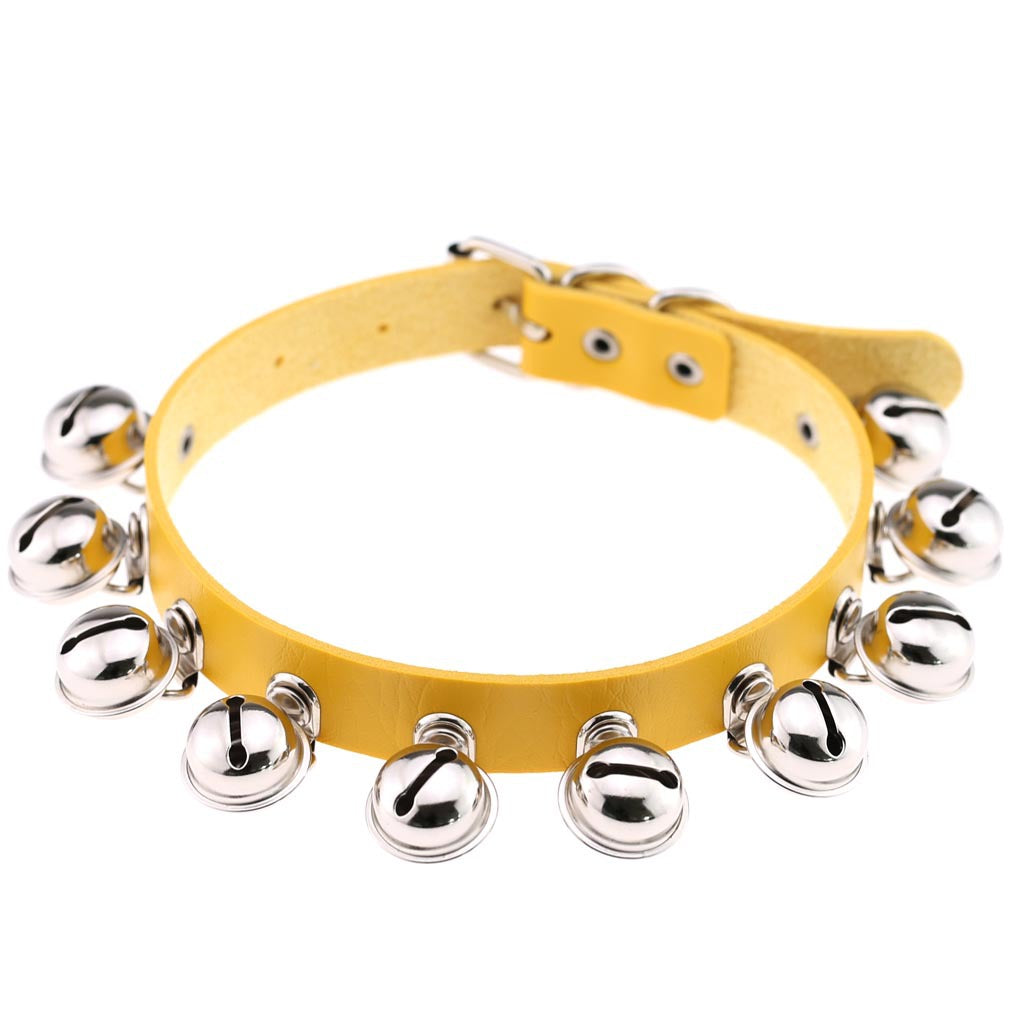 Punk Bell PU Leather Choker - Yellow - Punk Lovers