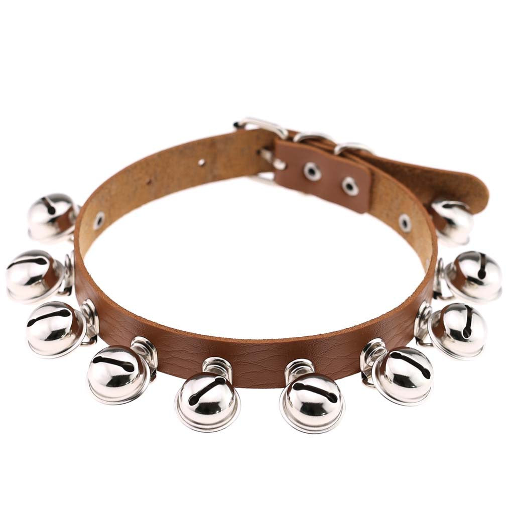 Punk Bell PU Leather Choker - Light Brown - Punk Lovers