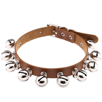 Punk Bell PU Leather Choker - Light Brown - Punk Lovers