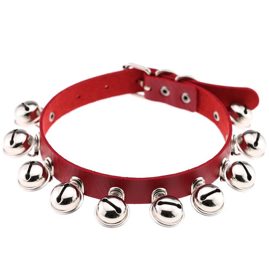 Punk Bell PU Leather Choker - Red - Punk Lovers