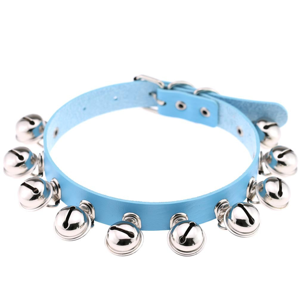Punk Bell PU Leather Choker - Light Blue - Punk Lovers