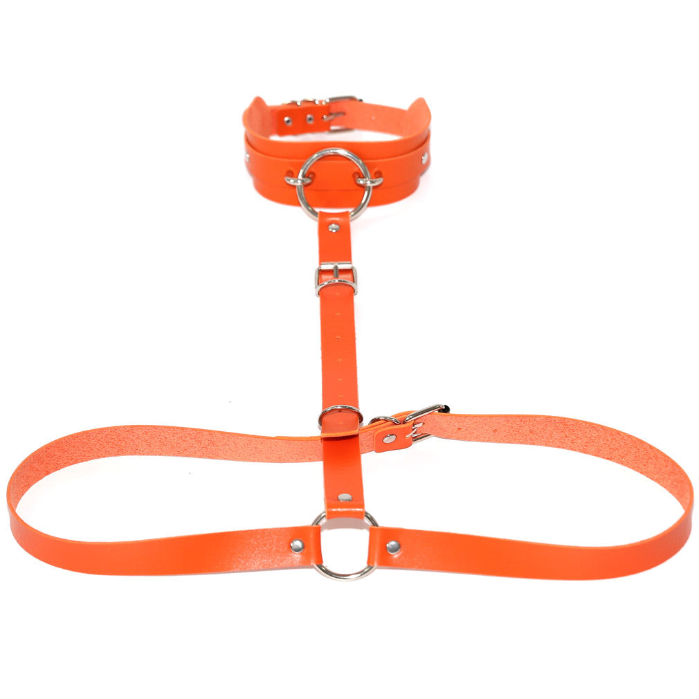 PU Leather Waist Chain Belt Choker - Orange - Punk Lovers