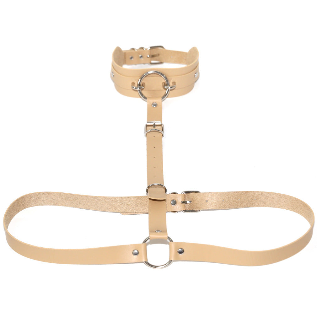 PU Leather Waist Chain Belt Choker - Beige - Punk Lovers