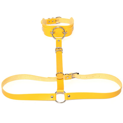 PU Leather Waist Chain Belt Choker - Yellow - Punk Lovers