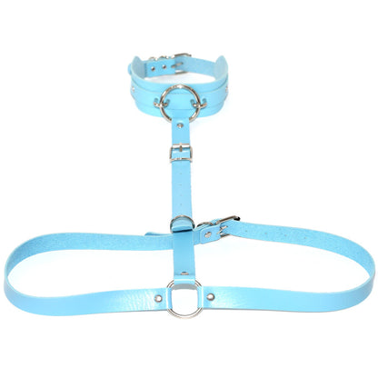 PU Leather Waist Chain Belt Choker - Light Blue - Punk Lovers