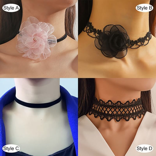 Elegant Vintage Black Lace Rose Choker Necklace