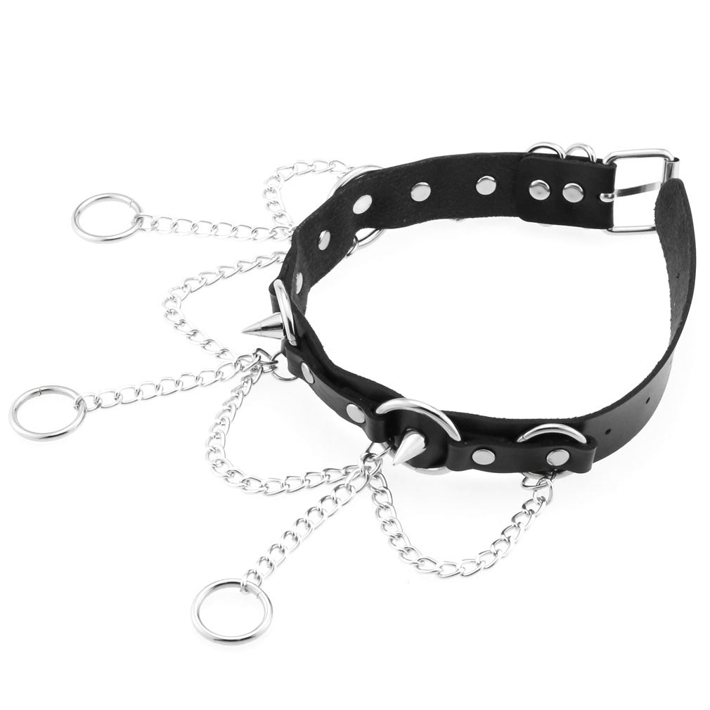 Dark Gothic Triple Circle Leather Choker - Blue | Punk Lovers