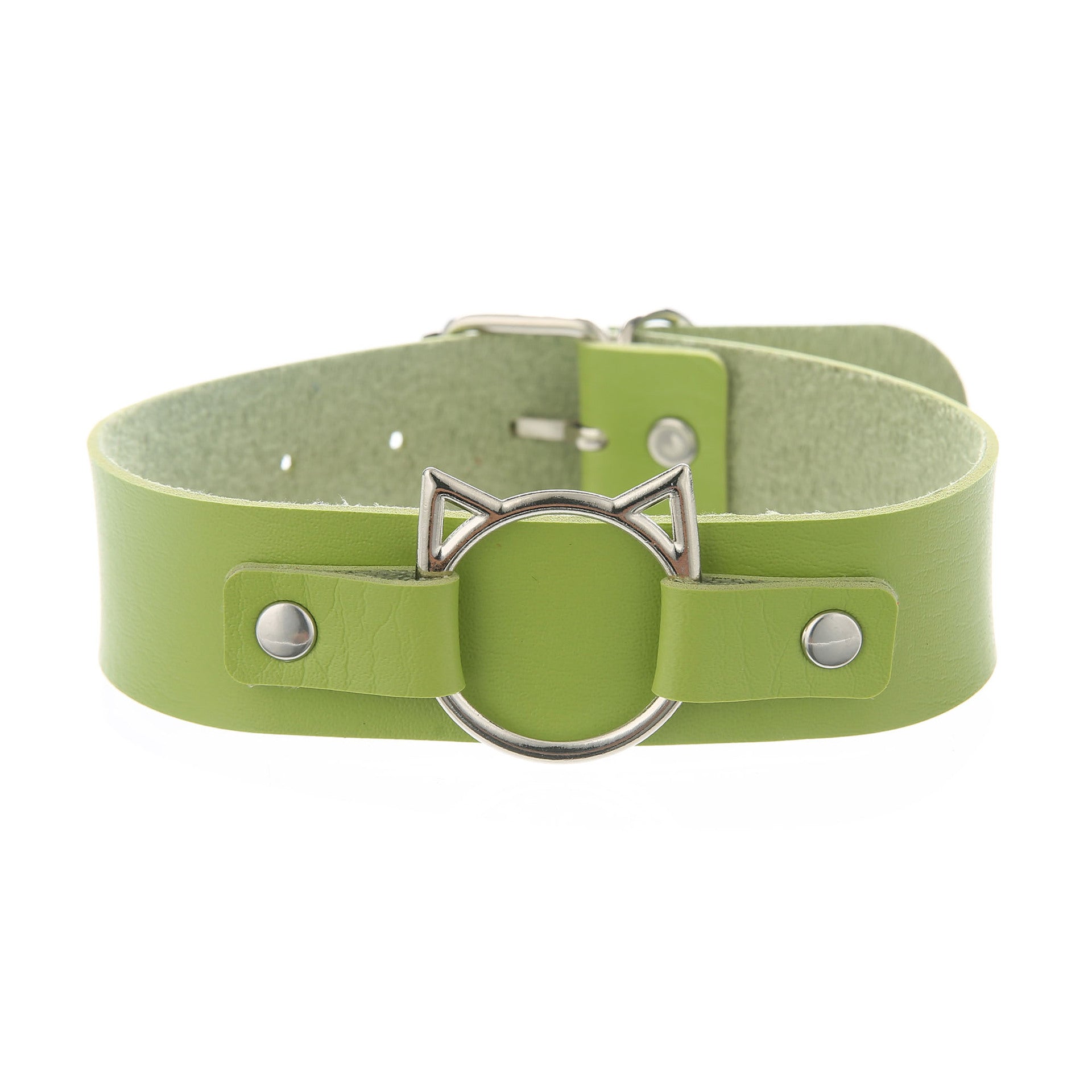 Punk Lovers Punk Leather Cat Choker in Green
