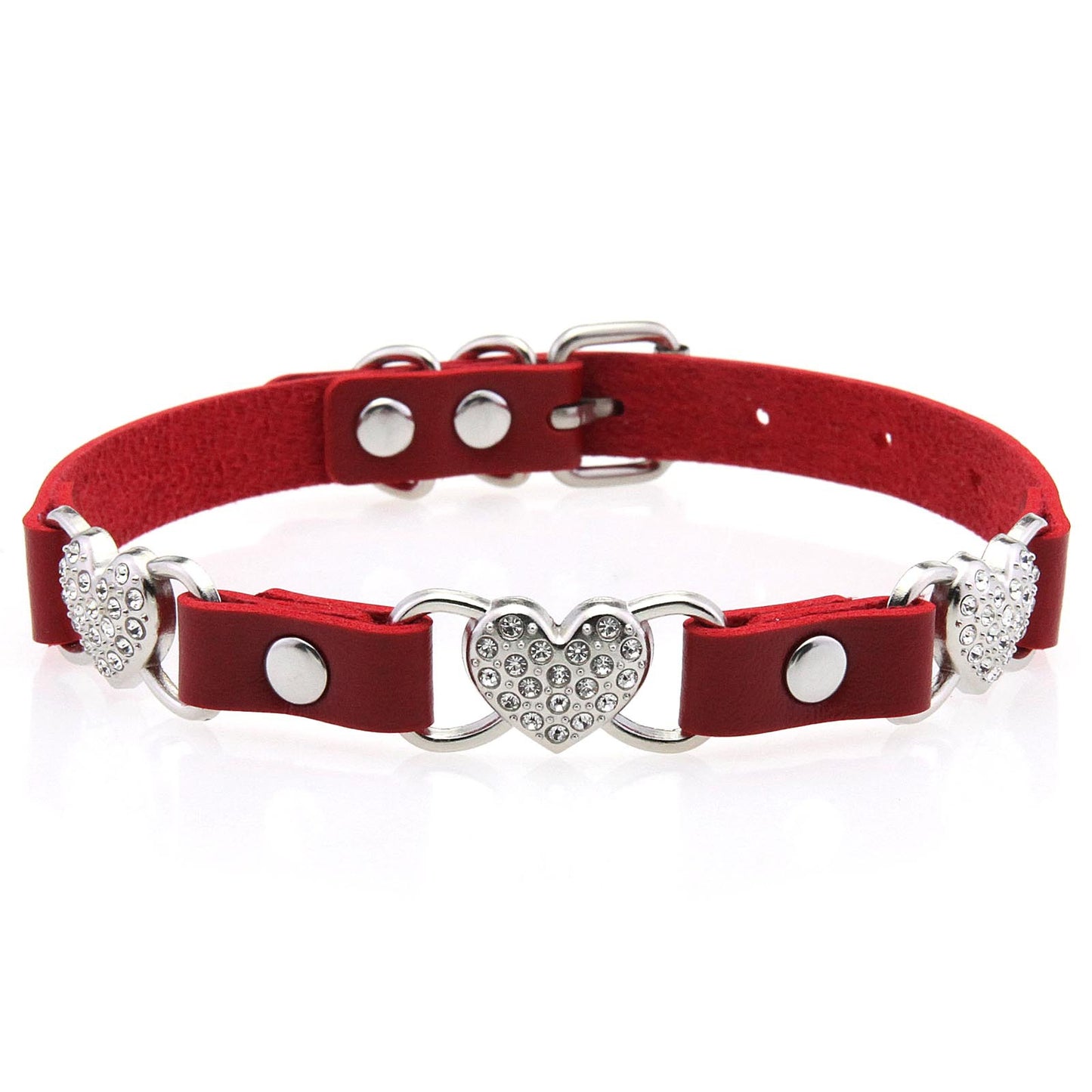 Punk Rivet Leather Choker - Red