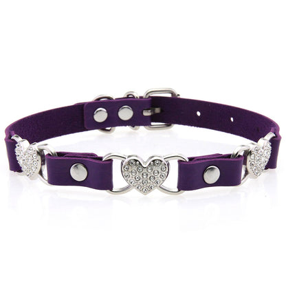 Punk Rivet Leather Choker - Purple