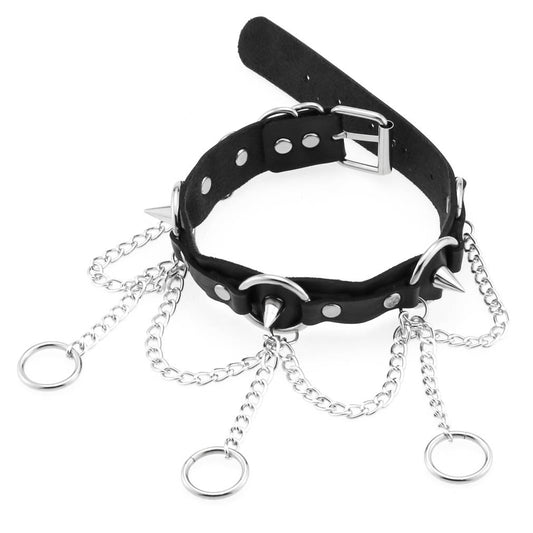 Dark Gothic Triple Circle Leather Choker - Yellow | Punk Lovers