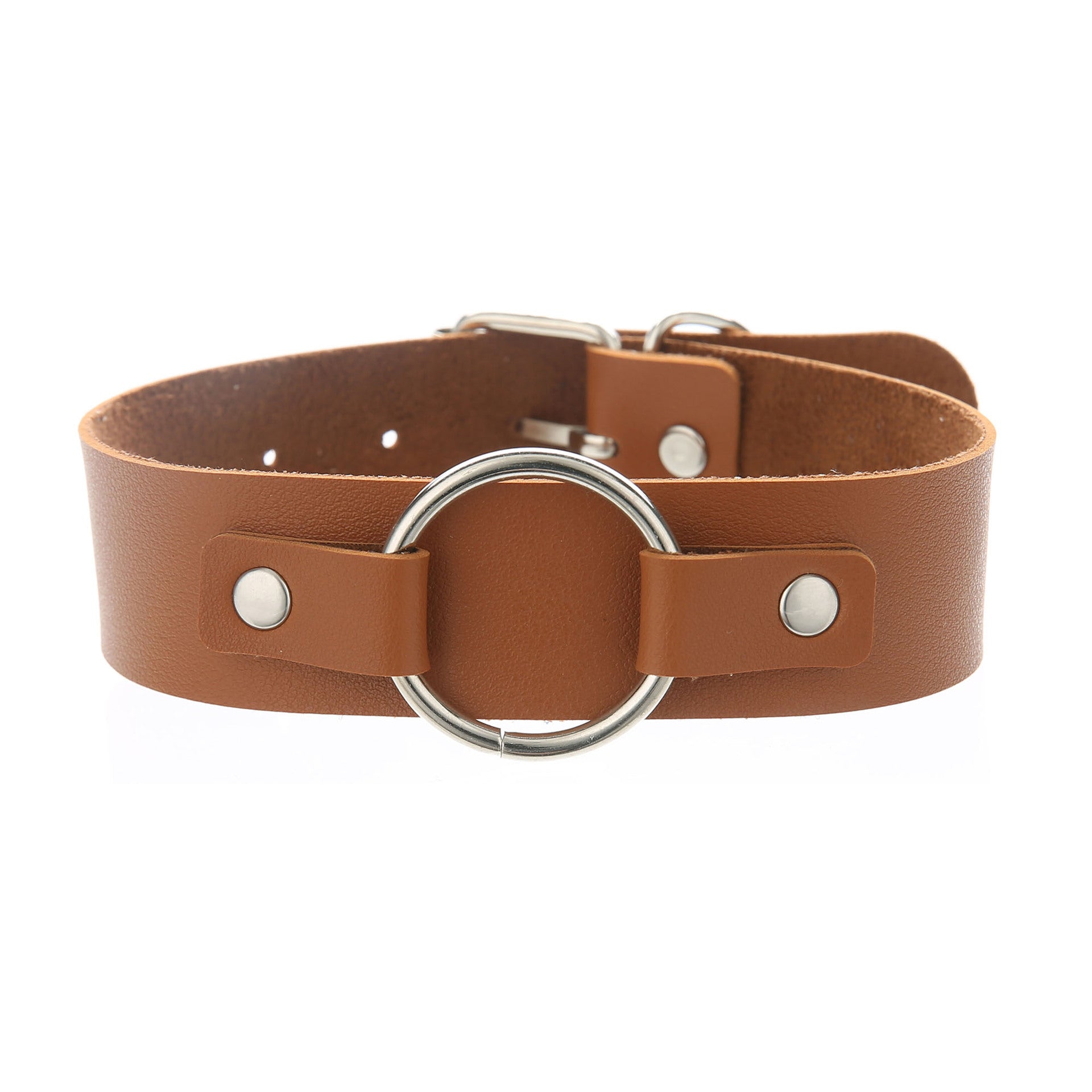 Punk Lovers Punk Leather Choker Necklace in Coffee