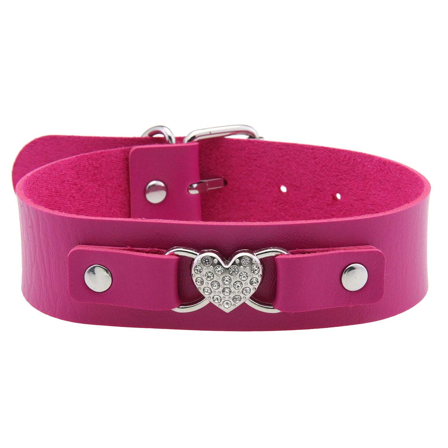 Punk Rivet Leather Choker - Rose