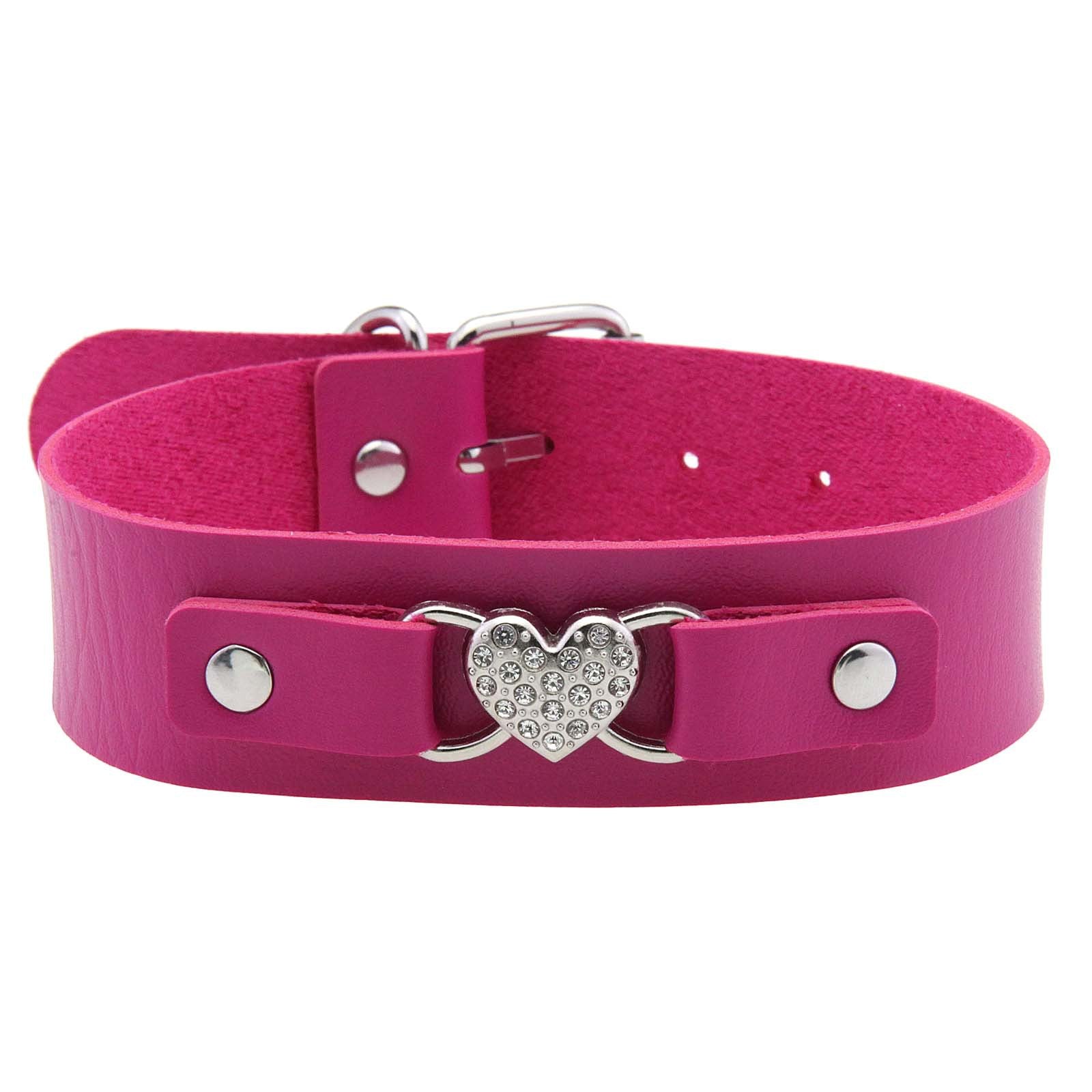 Punk Rivet Leather Choker - Rose