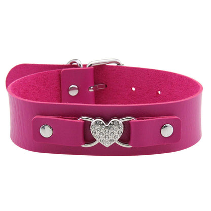 Punk Rivet Leather Choker - Rose