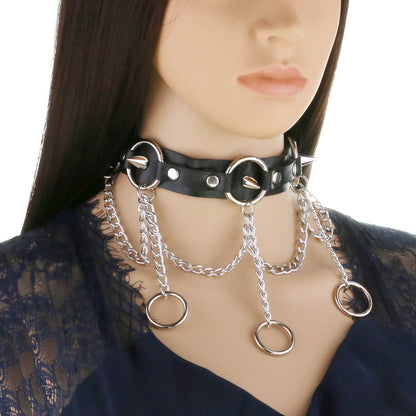 Dark Gothic Triple Circle Leather Choker - Green | Punk Lovers