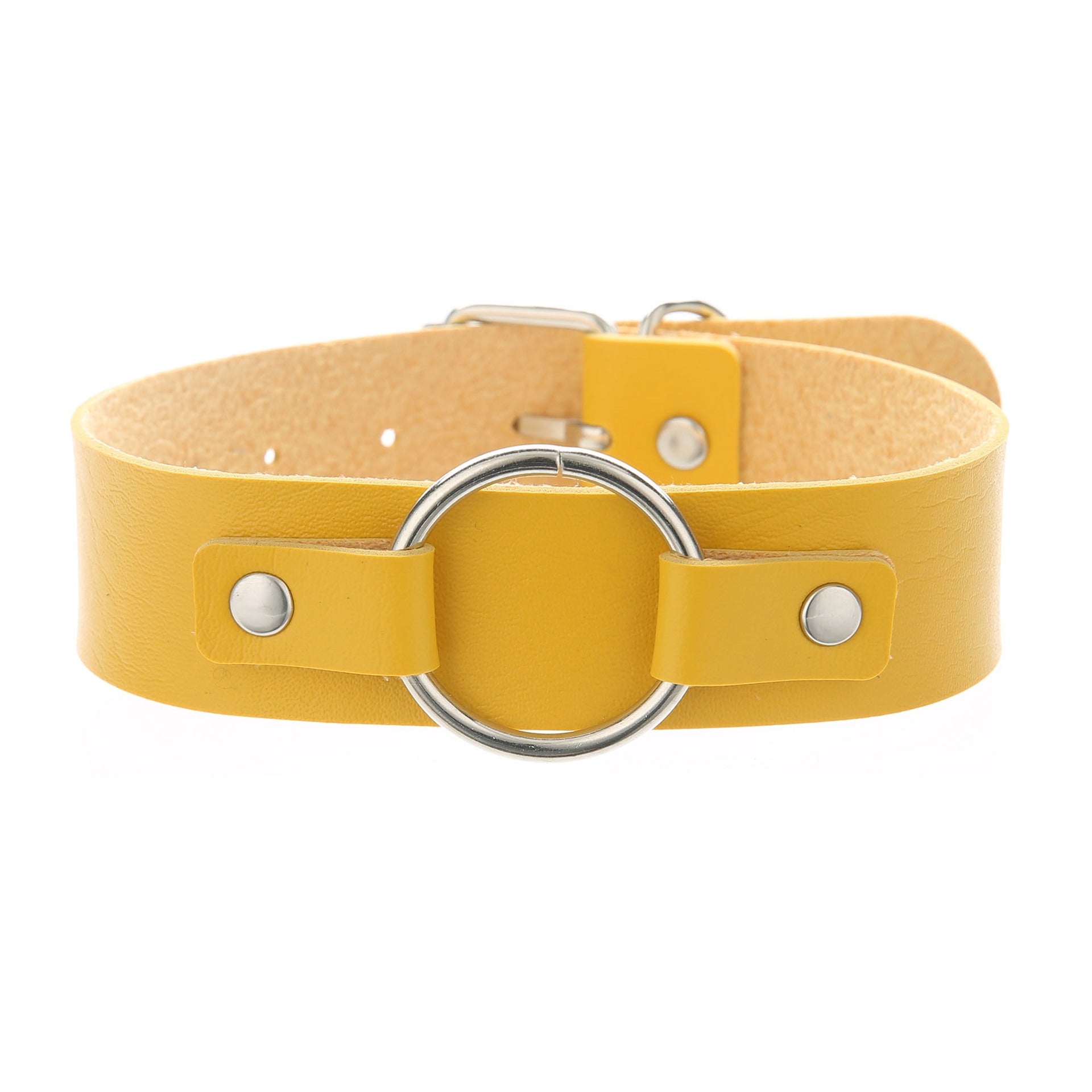 Punk Lovers Punk Leather Choker Necklace in Yellow