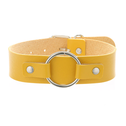 Punk Lovers Punk Leather Choker Necklace in Yellow
