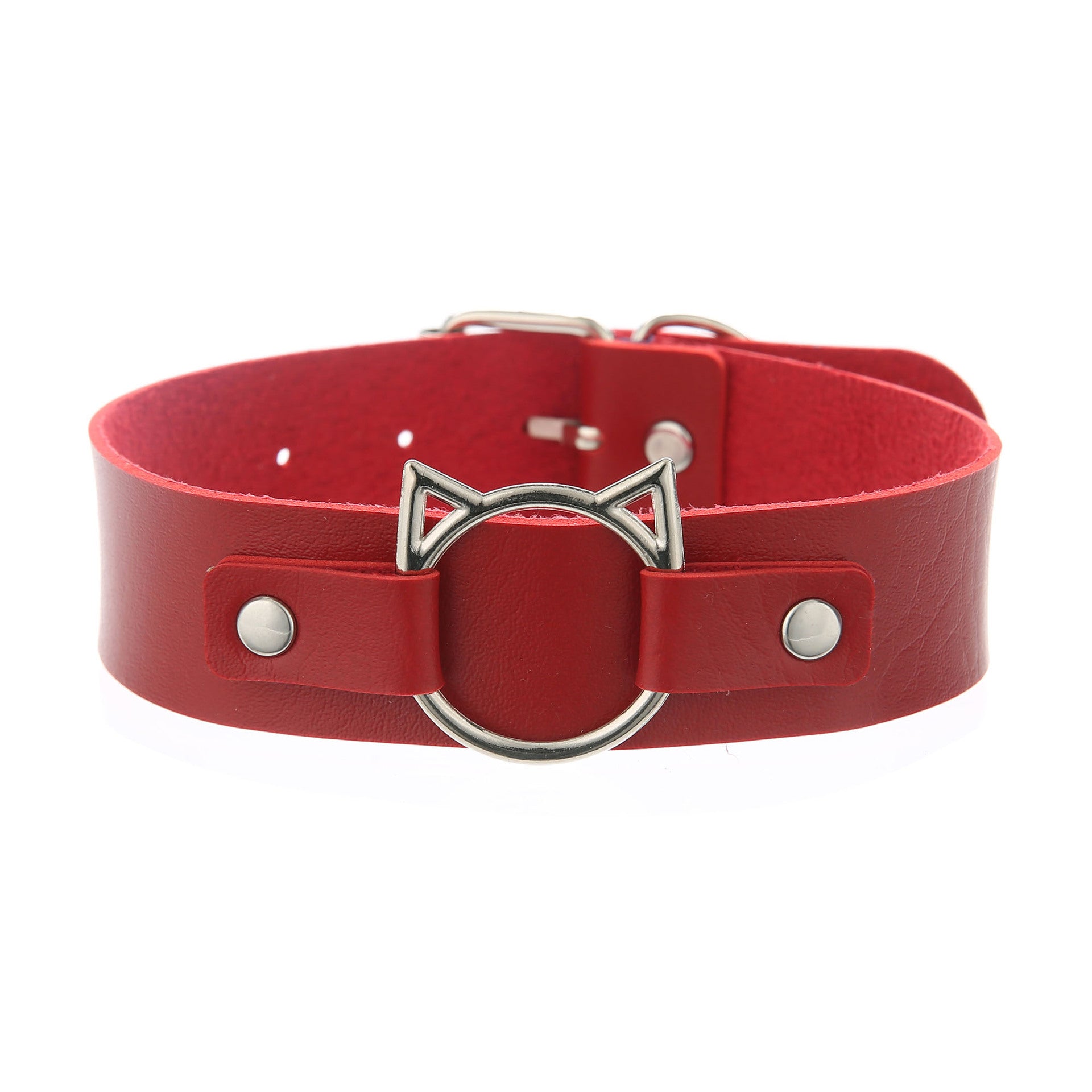 Punk Lovers Punk Leather Cat Choker in Red