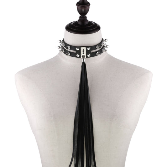 Punk Chain Link Leather Choker Necklace - White | Punk Lovers