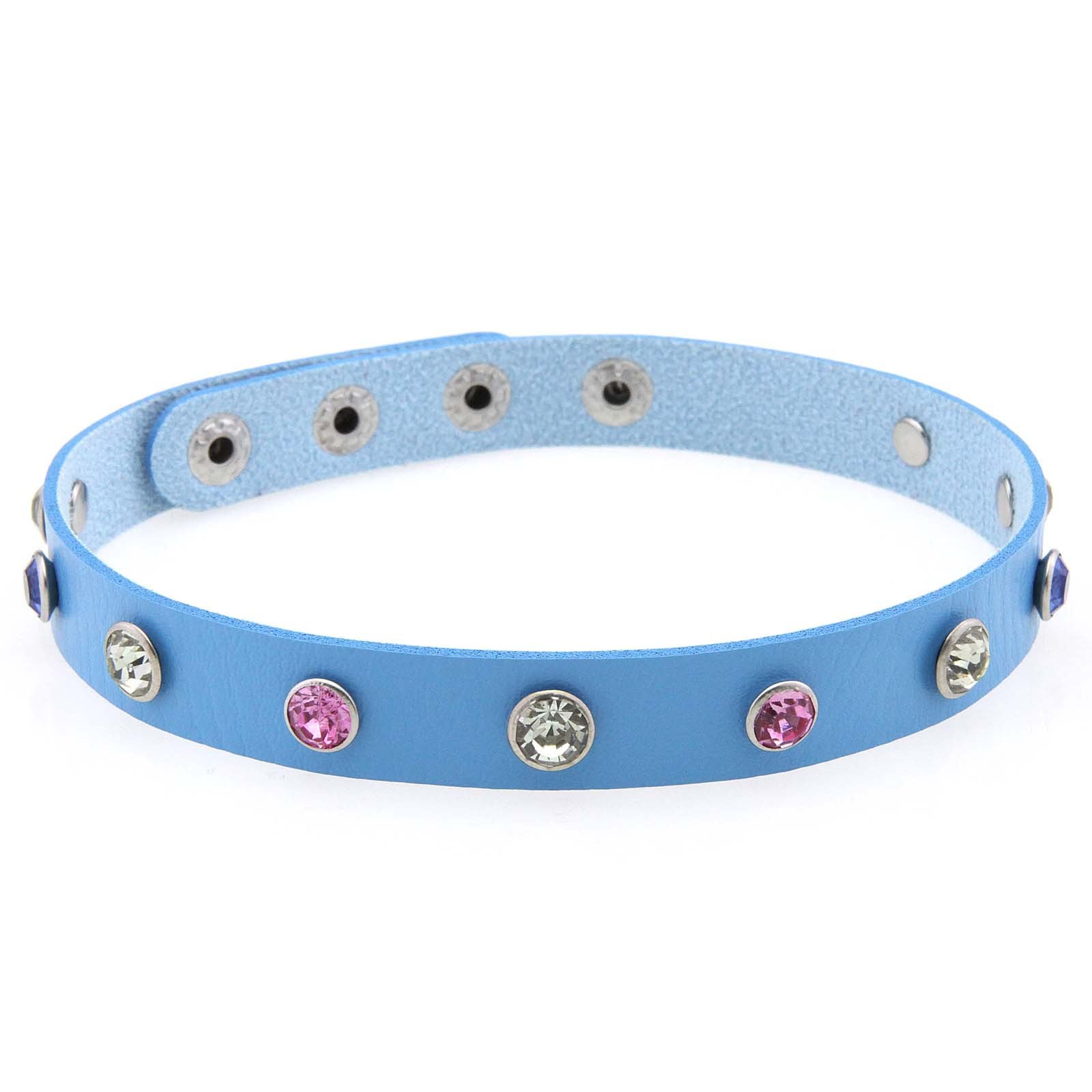 Punk Rivet Leather Choker - 浅蓝色