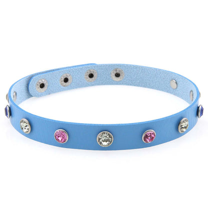 Punk Rivet Leather Choker - 浅蓝色