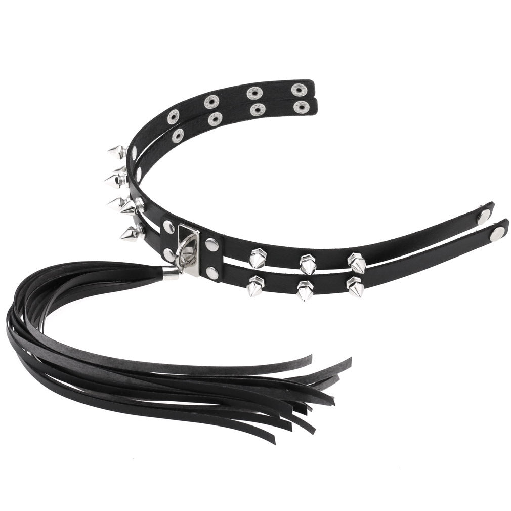 Punk Chain Link Leather Choker Necklace - Red | Punk Lovers