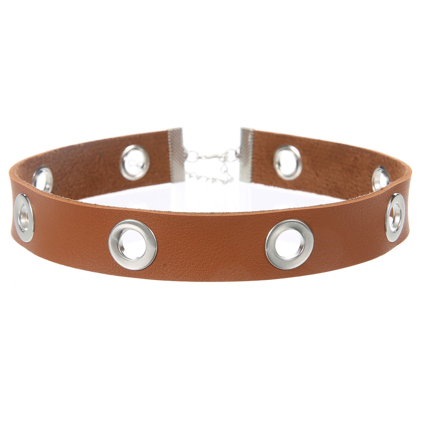 Punk Hollow Breathable Leather Choker - Light Coffee - Punk Lovers