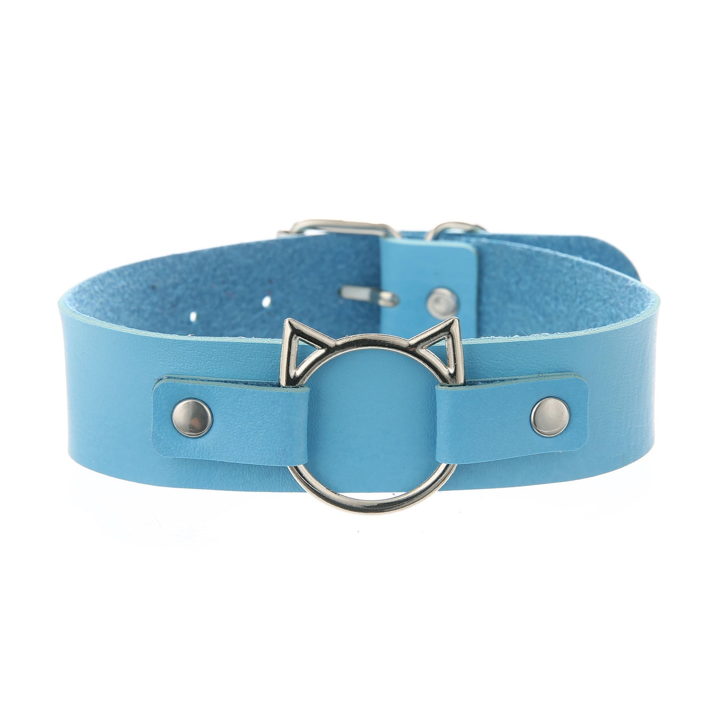 Punk Lovers Punk Leather Cat Choker in Blue