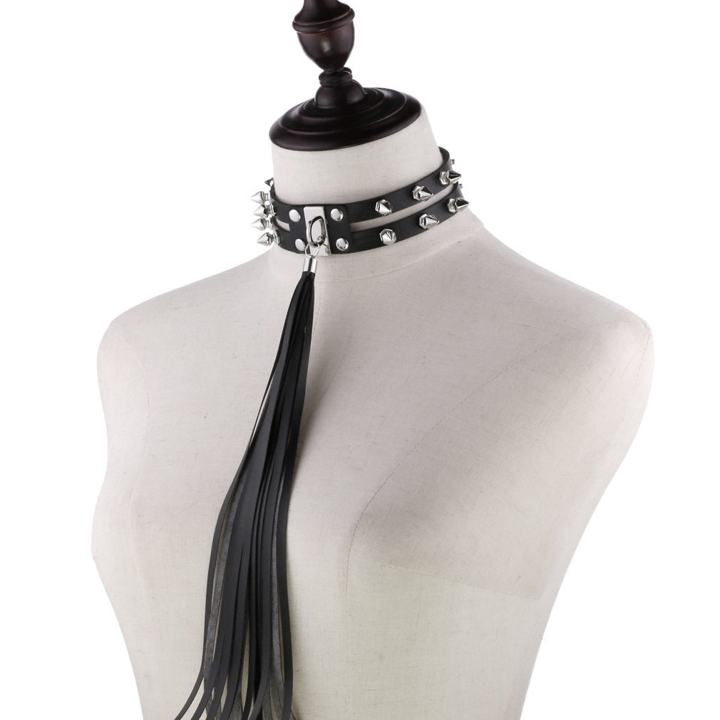 Punk Chain Link Leather Choker Necklace - Yellow | Punk Lovers