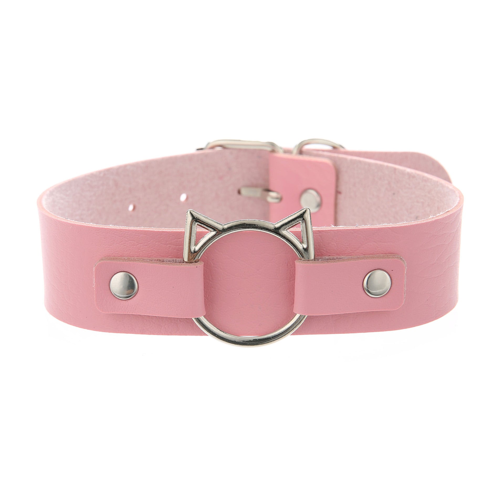 Punk Lovers Punk Leather Cat Choker in Pink