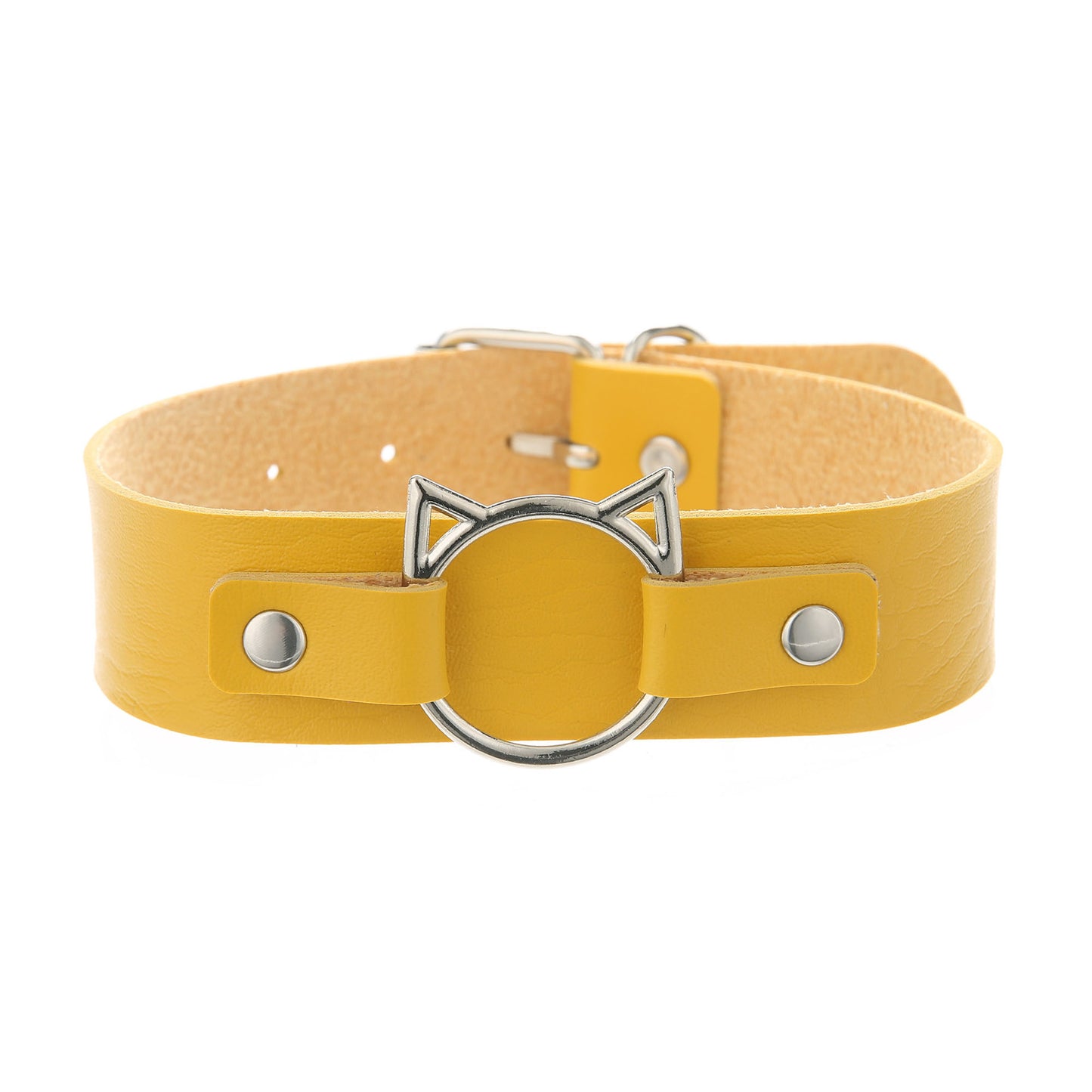 Punk Lovers Punk Leather Cat Choker in Yellow