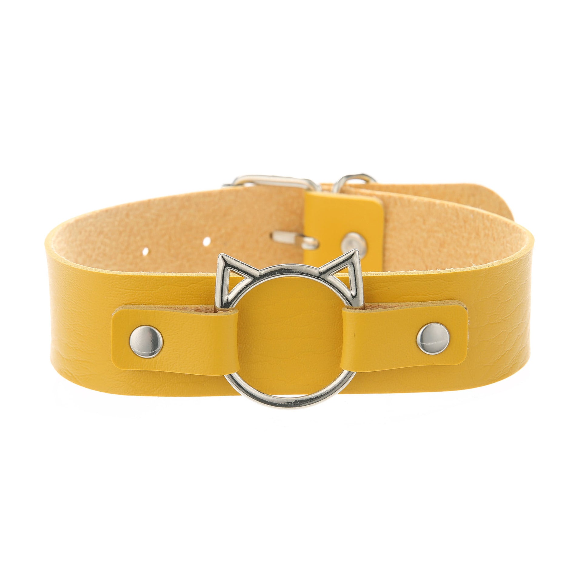 Punk Lovers Punk Leather Cat Choker in Yellow