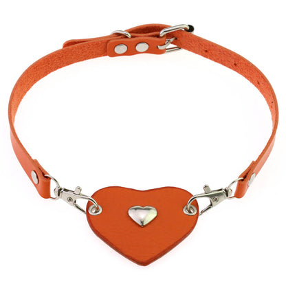 Punk Lovers Heart Pendant Leather Necklace Choker in Orange