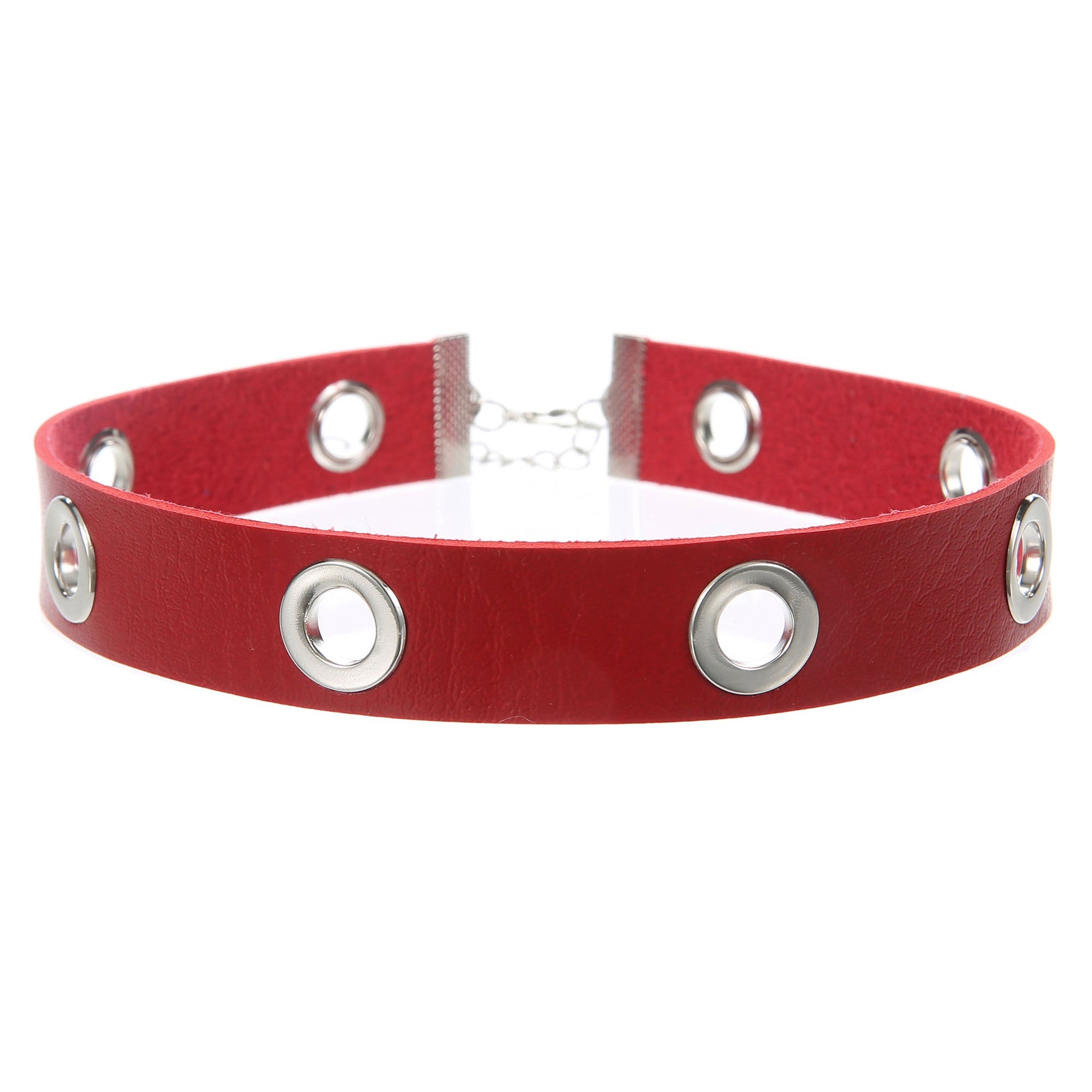 Punk Hollow Breathable Leather Choker - Red - Punk Lovers